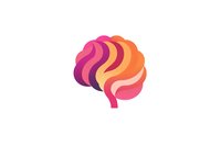 Colorful brain logo in gradient pink and orange tones with flowing wave design, isolated on white background for creative business branding and medical projects.