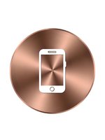 White smartphone icon on rose gold metallic circular button with brushed copper finish for mobile app interface design and digital technology concepts.