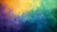 Vibrant abstract background with blended colors from deep purple through yellow to emerald green, featuring soft brushstroke texture and atmospheric gradient effect.