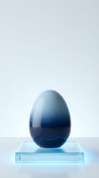 Blue gradient egg-shaped object on transparent glass platform against white background for modern design projects and contemporary art concepts.