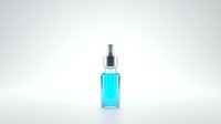 Blue serum bottle with dropper cap isolated on white background for skincare and cosmetic product design.