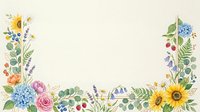 Botanical frame with wildflowers, roses, sunflowers, and berries arranged on cream background. Isolated design element suitable for invitations, greeting cards, and wedding stationery projects.