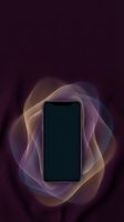 Smartphone with blank screen surrounded by flowing purple and gold light waves on dark background, suitable for app promotion and tech marketing.