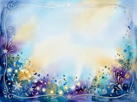 Watercolor fantasy border with glowing magical elements, sparkling lights, and ornamental flourishes in blue, purple, and gold tones. Isolated design element for invitations, cards, and creative projects.