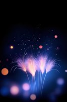 Glowing white and pink fireworks bursting against dark blue night sky with soft bokeh lights creating magical festive atmosphere for celebration backgrounds.