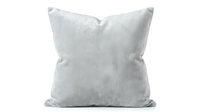 Soft light gray velvet throw pillow isolated on white background, perfect for interior design, home decor, and furniture catalog presentations.