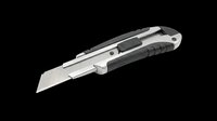 Utility knife with retractable blade, black and silver handle, isolated on transparent background. Ready for design use on t-shirts, clipart, stickers, print-on-demand products, and sublimation projects.