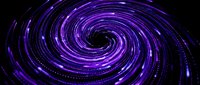 Purple spiral vortex with glowing digital particles swirling inward, creating a hypnotic tunnel effect on black background. Suitable for sci-fi, technology, and abstract design projects.