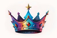 Colorful royal crown with gradient colors from blue to purple and pink, decorated with diamonds and golden star on top, isolated on white background.