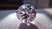 Brilliant round cut diamond with rainbow light dispersion and sparkle on textured surface. Macro view shows facets and fire in luxury gemstone jewelry.