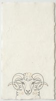 Minimalist line art illustration of a ram with curved horns and decorative gold accents on textured cream paper background, suitable for wall art, prints, and design projects.
