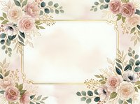 Vintage floral frame with dusty rose flowers, eucalyptus leaves, and gold border on soft cream background. Perfect for wedding invitations, greeting cards, and stationery designs.