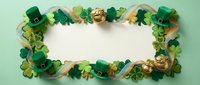St. Patrick's Day border frame with lucky shamrocks, gold coins, and leprechaun hats on mint background. Perfect for holiday cards, invitations, and festive designs.
