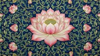 Ornate lotus flower mandala with decorative swirls on dark background, seamless pattern for textile design, wallpaper, meditation and spiritual decor.