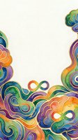 Colorful abstract wavy ornamental border frame with layered flowing ribbons in vibrant rainbow hues, isolated on cream background for design projects.
