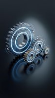 Futuristic digital gears with glowing blue circuit patterns on dark background representing modern technology, automation and industrial innovation concepts.