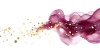 Elegant flowing burgundy wine watercolor splash with gold glitter particles on white background, abstract fluid art composition for luxury design projects.