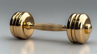 Golden dumbbell with textured handle on neutral background, symbolizing fitness, strength training, and luxury workout equipment.