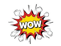 Comic book explosion burst with WOW text in yellow and red starburst design isolated on white background for graphic design projects.