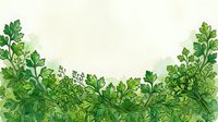Lush green foliage border with layered leaves and botanical elements on isolated cream background, ready for design projects, invitations, and decorative layouts.