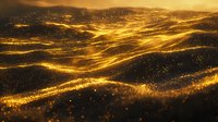 Golden glowing waves of light creating abstract luxury background with sparkles and bokeh effect in dark environment, magical festive atmosphere.