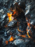 Glowing embers and charred wood with bright orange flames emerging from ash-covered logs during active burning process. Use for fire, energy, heat, and combustion concepts.