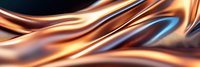 Luxurious copper and blue metallic waves create smooth flowing abstract background with glossy reflective surface texture and elegant curves.