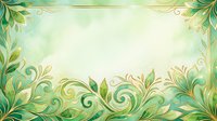 Ornamental green leaf frame with swirling botanical flourishes and gold accents on cream background, suitable for invitations, certificates, and decorative design projects.