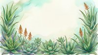 Watercolor aloe vera and succulent plants border frame with soft green background, copy space for text, natural botanical art.