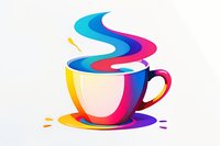 Vibrant coffee cup with colorful steam swirl in rainbow gradient colors against white background, modern artistic design for cafe and restaurant branding.