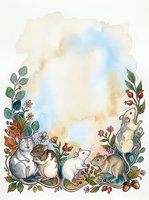 Watercolor rats family with floral border frame on textured paper background for greeting cards, invitations and decorative designs.