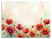 Watercolor red poppy flowers border frame with soft pastel background, floral botanical illustration for spring summer design projects and decorations.