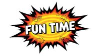 Comic book style burst with fun time text in bold letters on yellow background with red and black explosion effects for entertainment design.