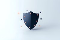 Dark blue metallic shield with copper rivets floating on light background, symbolizing protection and security in modern minimalist style. Suitable for cybersecurity concepts.