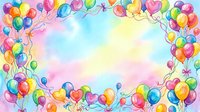 Colorful balloons frame a dreamy pastel sky with soft clouds, creating a festive border. Isolated design element suitable for party invitations, greeting cards, and celebratory graphics.