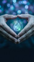 Hands forming heart shape around glowing leaf symbol, representing environmental care, sustainability, and eco-friendly energy conservation for green initiatives.