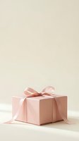Pastel pink gift box with satin ribbon bow on neutral beige background, isolated for holiday, celebration, and special occasion design projects.