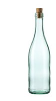 Empty glass bottle with cork stopper isolated on white background for packaging design and craft projects.