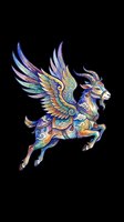 Ornate winged goat with vibrant blue, gold, and turquoise decorative patterns, isolated on transparent background. Ready for t-shirts, stickers, clipart, and print-on-demand designs.