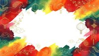 Colorful Chinese New Year frame with traditional lanterns, clouds and decorative elements on white background for festive design projects.