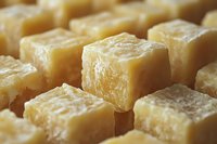 Macro shot of fresh parmesan cheese cubes showing detailed texture and crystalline structure. Natural dairy food background for culinary and gastronomy concepts.