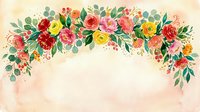 Watercolor floral garland with red, pink, and yellow roses, green foliage, and eucalyptus leaves on cream background. Perfect for wedding invitations, greeting cards, and design projects.