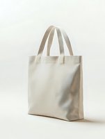 Blank beige canvas tote bag with handles isolated on white background for eco-friendly shopping and sustainable lifestyle branding mockup design.