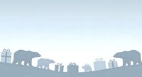 Silhouette of bears and gift boxes arranged in a row on curved ground against light background, suitable for holiday greeting cards and seasonal marketing materials.