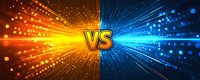 Versus battle concept with glowing orange and blue light rays bursting from center, dynamic competitive gaming or sports background with VS text symbol.