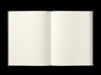 Open hardcover notebook with blank cream pages, isolated on transparent background. Ready for t-shirt design, clipart, stickers, print on demand, and sublimation use.