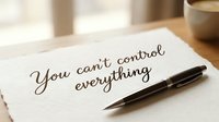 Handwritten motivational quote on white paper with pen on wooden desk, reminding you cant control everything, mindfulness concept.
