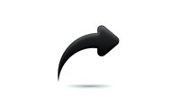 Black curved arrow pointing right with shadow on white background for presentations and infographics.