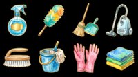 Cleaning supplies and household tools isolated on transparent background, ready for t-shirt design, clipart, stickers, print-on-demand products and sublimation projects.