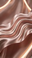 Luxurious rose gold and copper liquid metal waves with flowing ribbons and glossy highlights, creating an elegant abstract background for design projects.